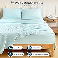 Vista 3 de MCO Juego de sábanas de 100% algodón de 300 hilos, tamaño Queen, bolsillo profundo de 16 pulgadas, sábanas refrescantes transpirables de 4 piezas