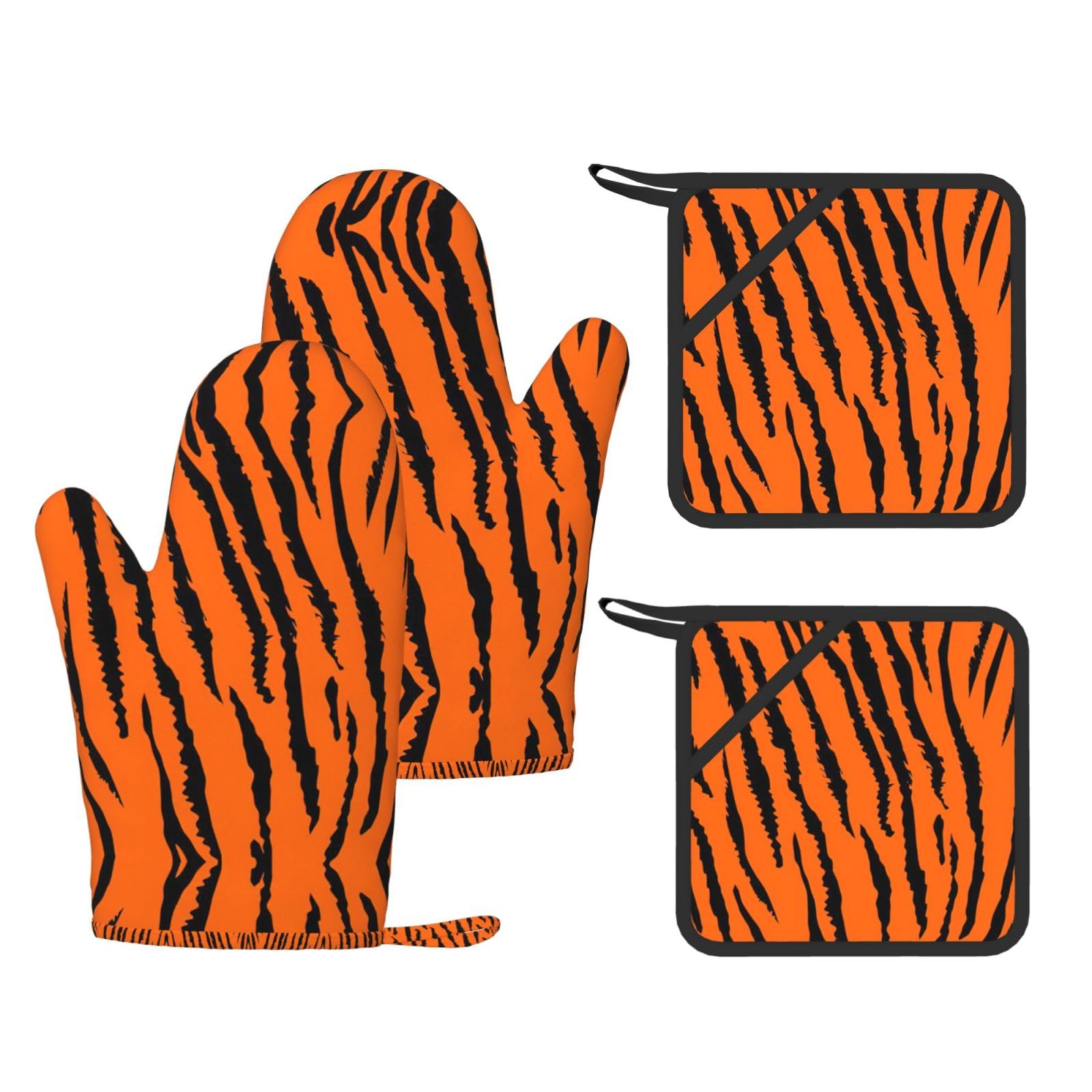 Kit de cuisine imprimé léopard tigre orange avec gants résistants et coussinets de cuisson