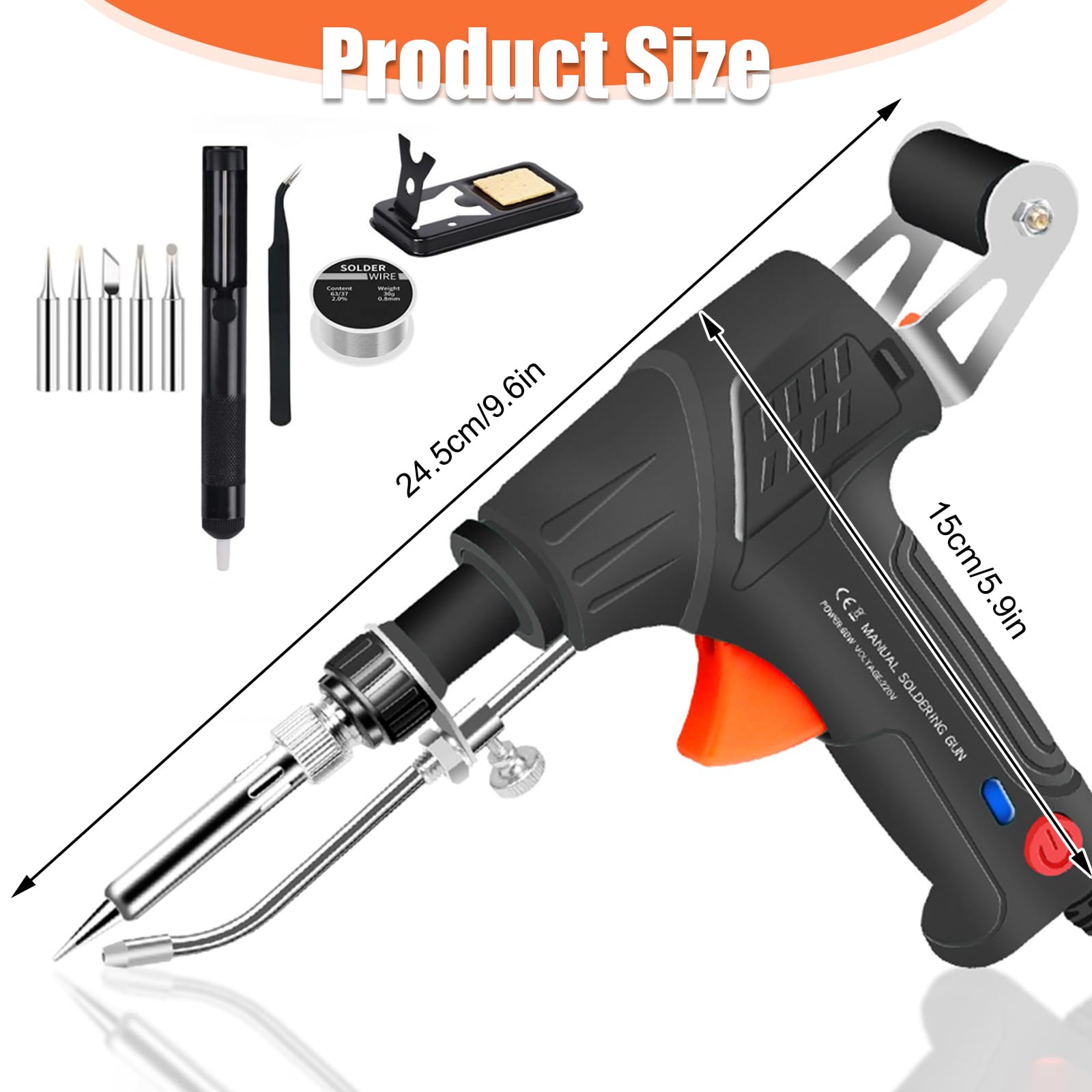 Qivine Electrique Pistolet a Souder Metal 60W, Portatif Fer à Souder avec Fil de Soudage, Kit Soudure Electronique Industriel pour le Soudage de Circuits Imprimés, la Maintenance Électrique