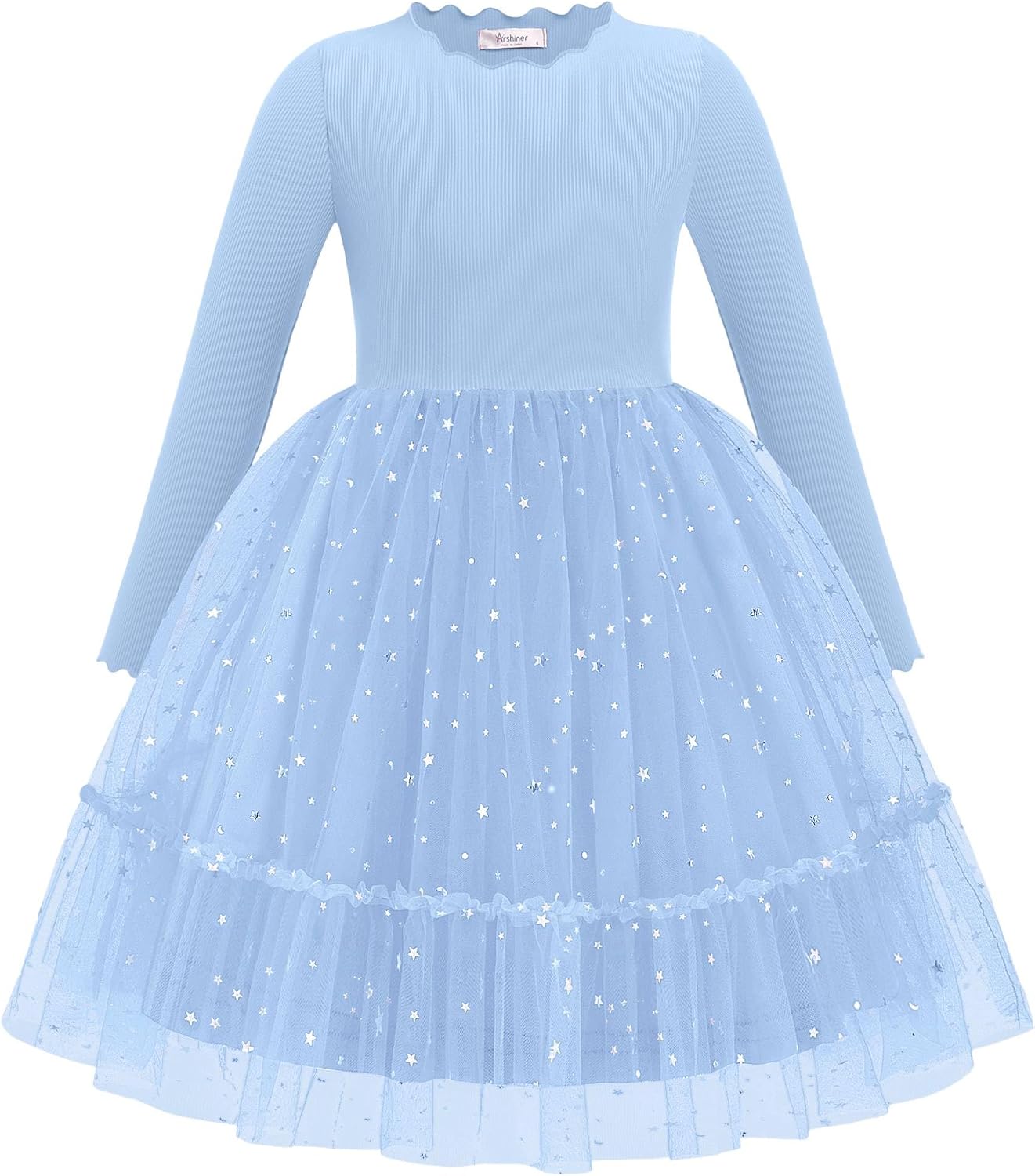 Arshiner Toddler Girl Tutu Dress Fall Winter Long Sleeve Star Sequin Holiday Party Tulle Dresses 2-6Y