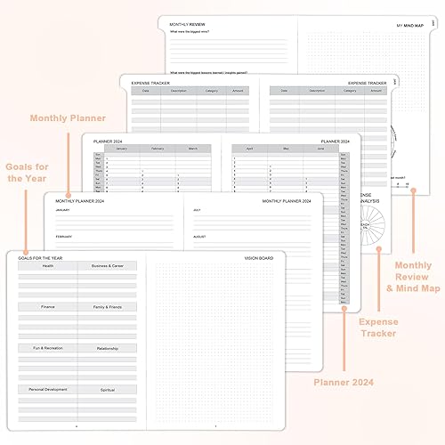 Miniatura 5 de Ospelelf Calendario 2024, planificador de 12 meses, 6 x 8 pulgadas, planificador diario mensual de cuero rosa