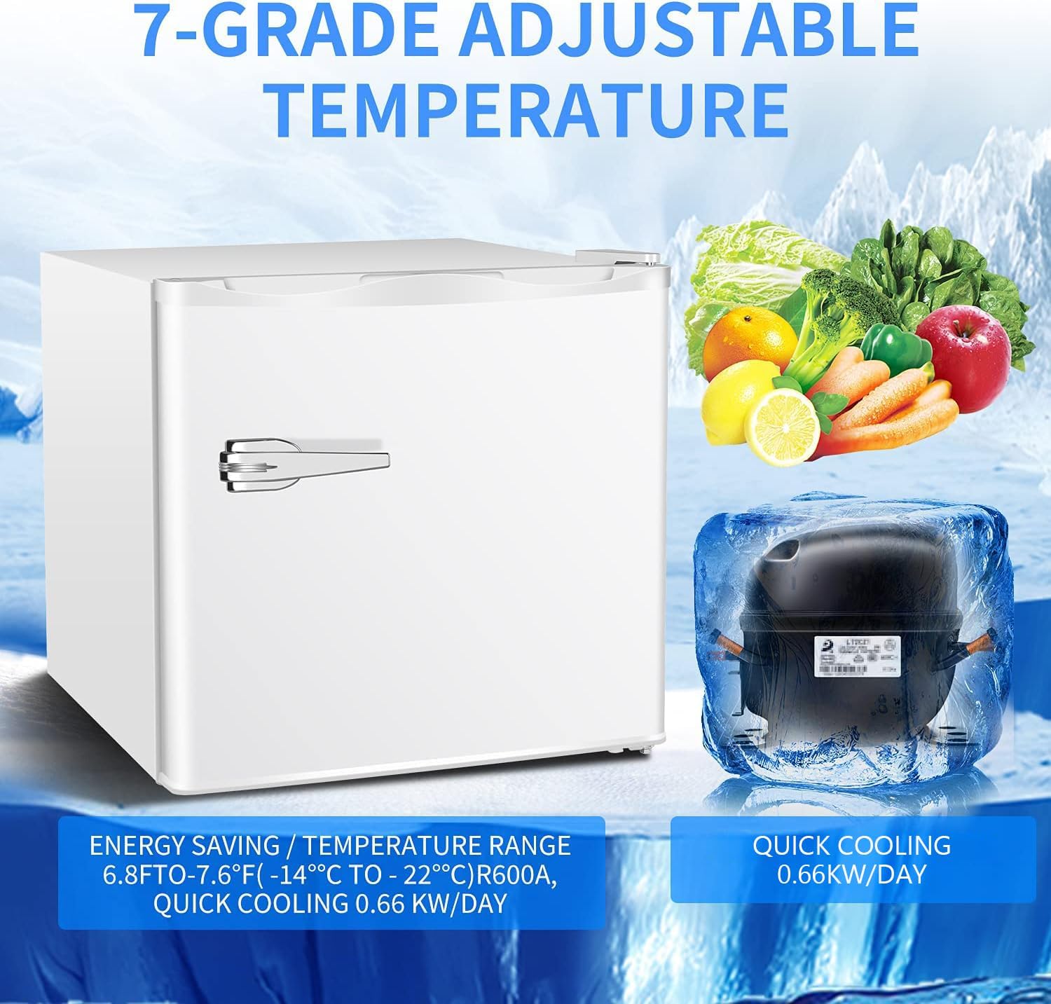  1.2 Cu.Ft Mini Upright Freezer, Compact Refrigerator with Adjustable Thermostat & Removable Shelves, Freestanding Small Freezer for Home Kitchen Office Garage, White thumbnail
