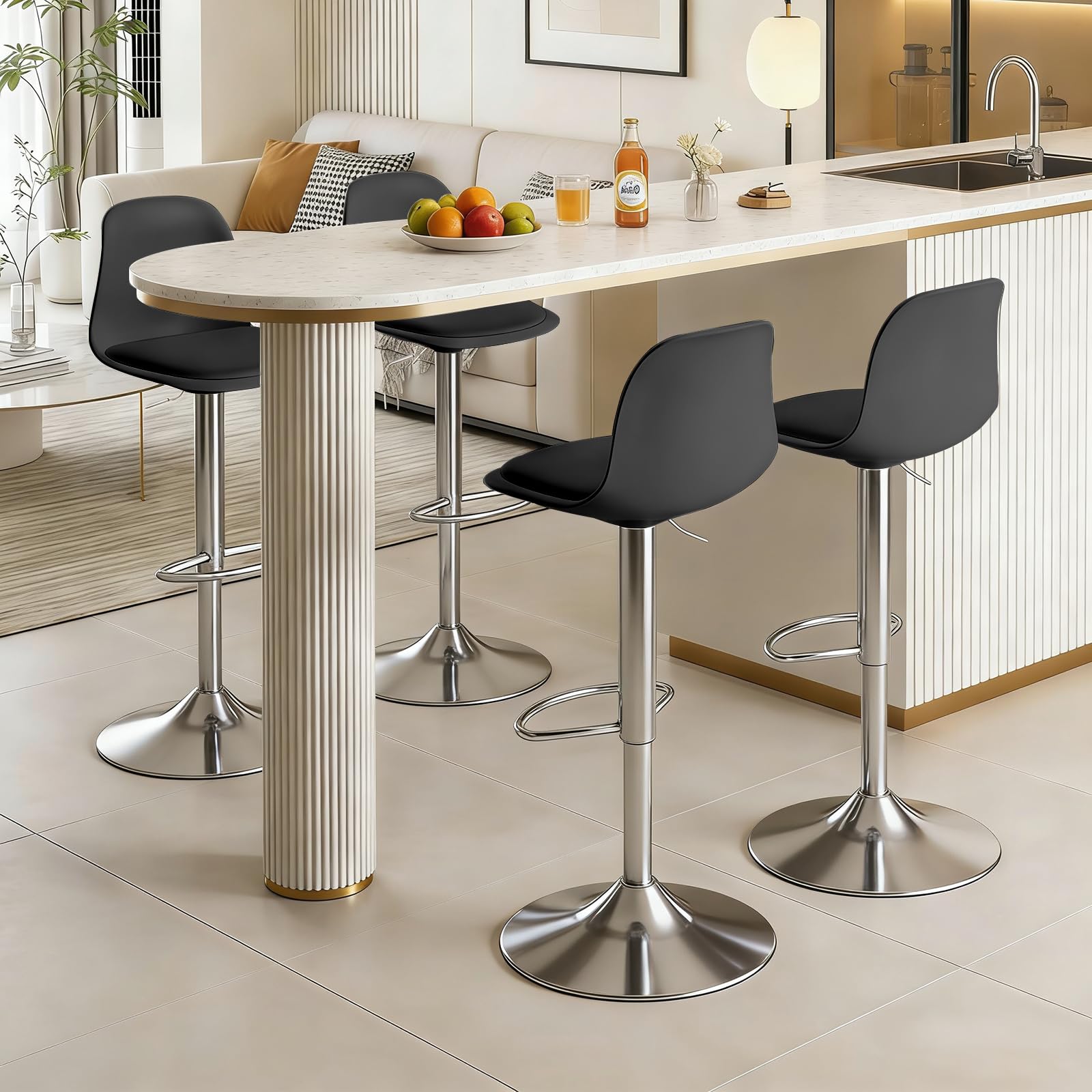 Set di 4 sgabelli da bar, sgabelli girevoli regolabili con schienale e poggiapiedi, sgabelli moderni per isola cucina