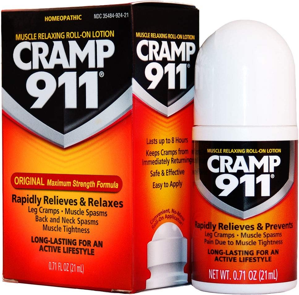Cramp 911 Muscle Relaxer Pain Relief Cream for Muscle Cramp Relief and Sore Muscles. Used for Muscle Cramp Relief and Muscle Pain Relief of All Kinds, Roll-on Lotion 0.71 oz 21 ml