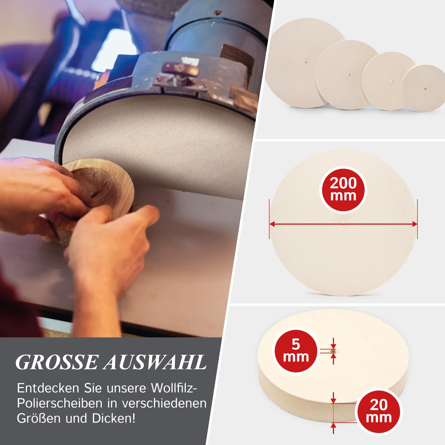 The Felt Store - Tarcza polerska z filcu, średnica: 200 mm, grubość: 20 mm