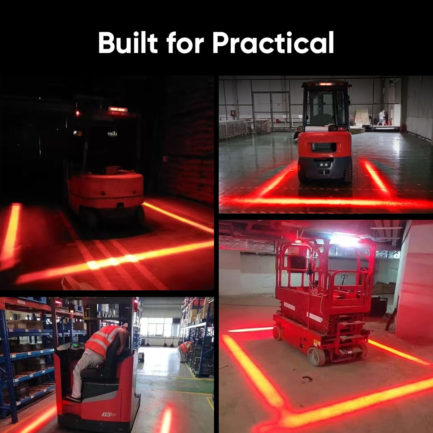 30W Industrial Forklift Safety Light - Red Straight Line Warning Zone, IP68 Waterproof and Rugged Aluminum Housing, Adjustable Mounting Bracket with Magnetic Base, DC 12-80V for Workplace Safety