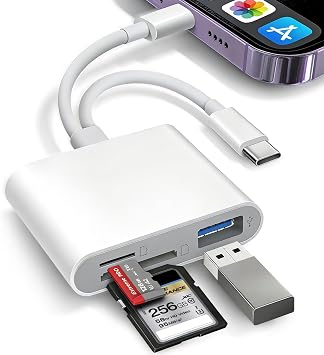 SD Card Reader for iPhone iPad, USB-C & Lightening Dual Port Memory Card Reader, USB 3.0 High-Speed Transfer, No App or Driver Required, Camera Adapter Supports SD/Micro SD/SDHC/SDXC/MMC