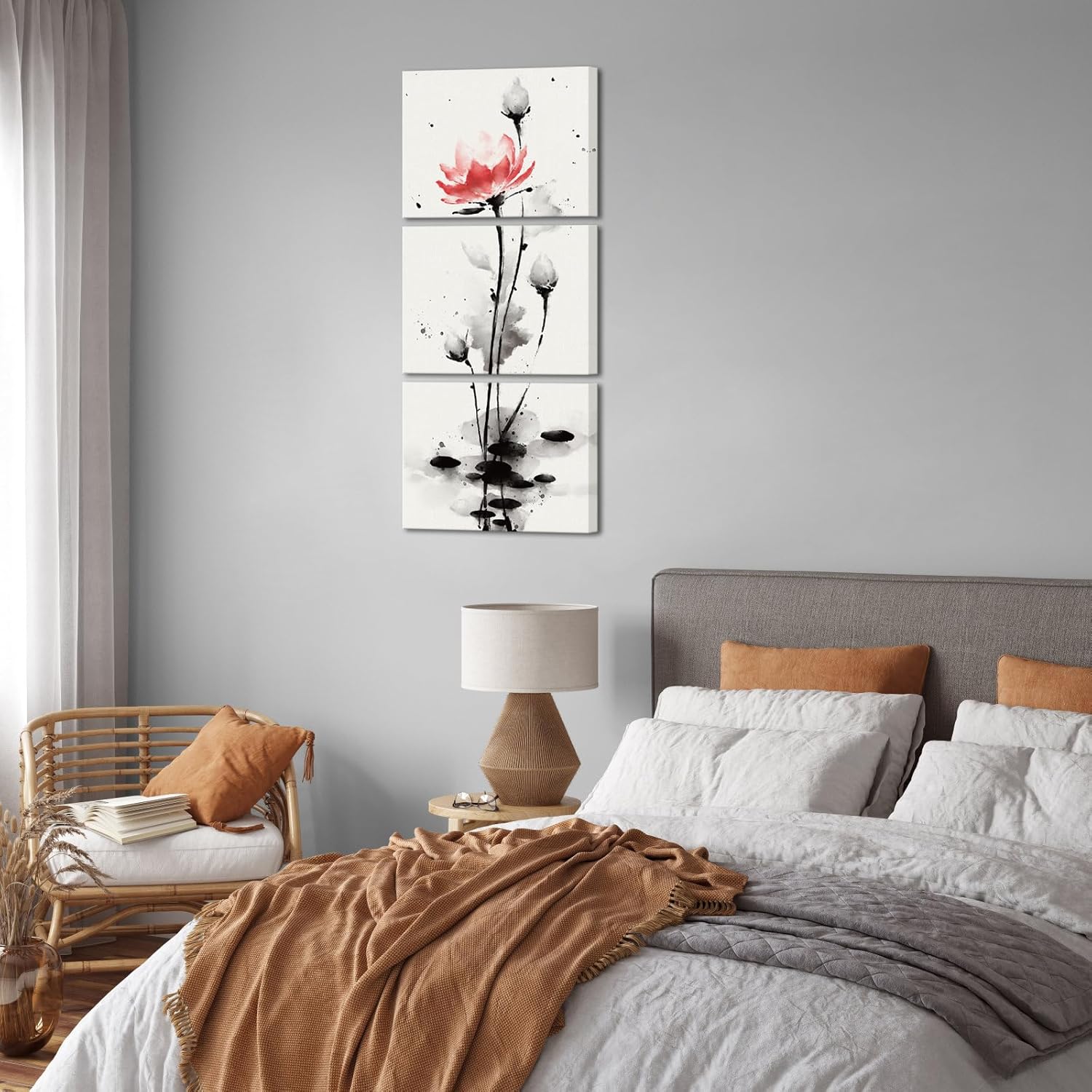 sechars Traditional Chinese Painting Watercolor Lotus Flowers Canvas Prints Zen Water Lily Art Pictures Decor (Red)