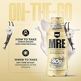 REDCON1 MRE Ready to Drink Protein Shake, Vanilla Milkshake - Lactose + Whey Free RTD 40gr Protein Made with Real Whole Food Protein Blends - Keto-Friendly, Easy to Digest Nutritional Shake (12 Pack)