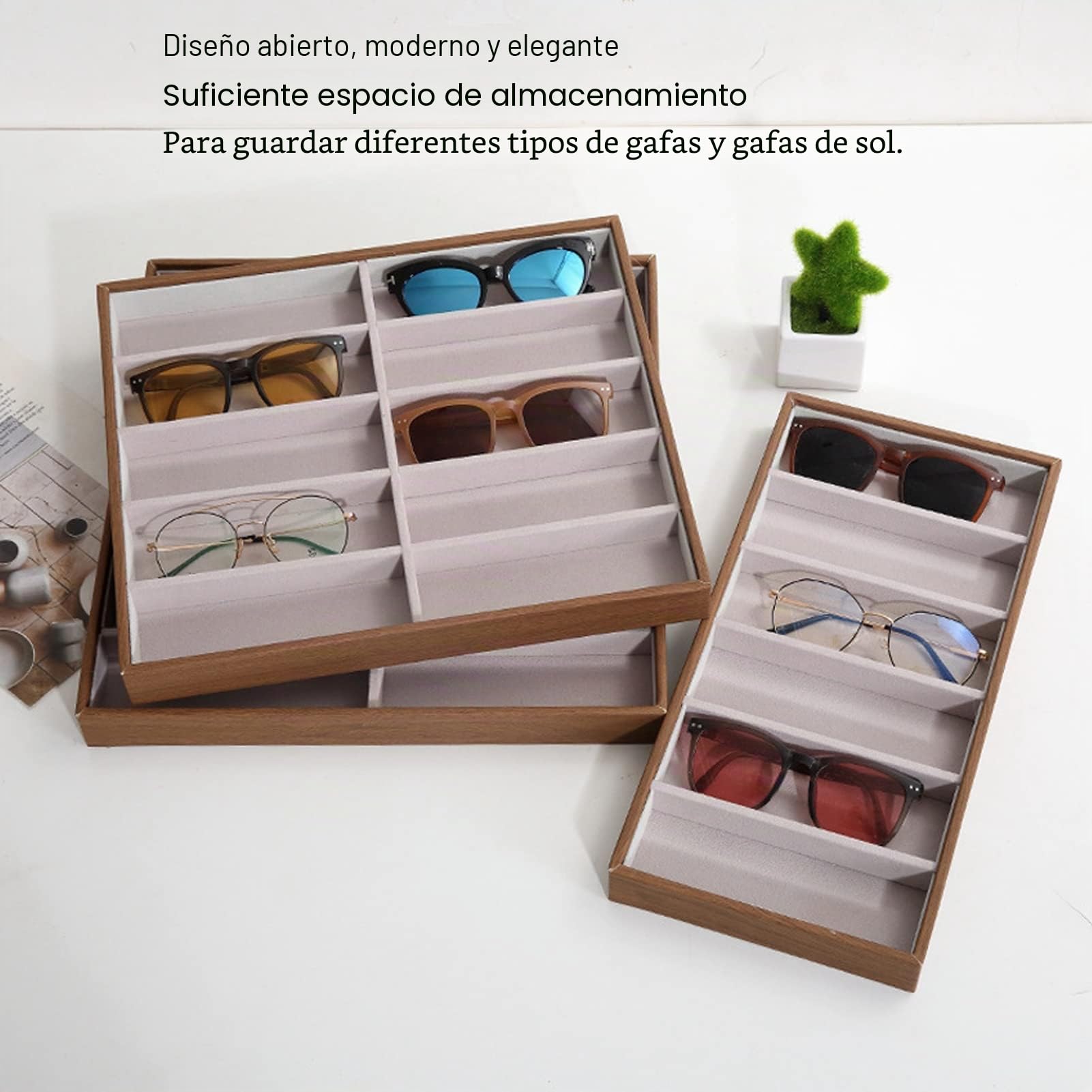 Zerodis Organizador de Gafas de Sol, Bandeja de ExhibicióN de Gafas de Madera Maciza de Poliuretano Ligero, Elegante Estuche de Almacenamiento para Gafas para Hombres y Mujeres Feria (12 rejillas)