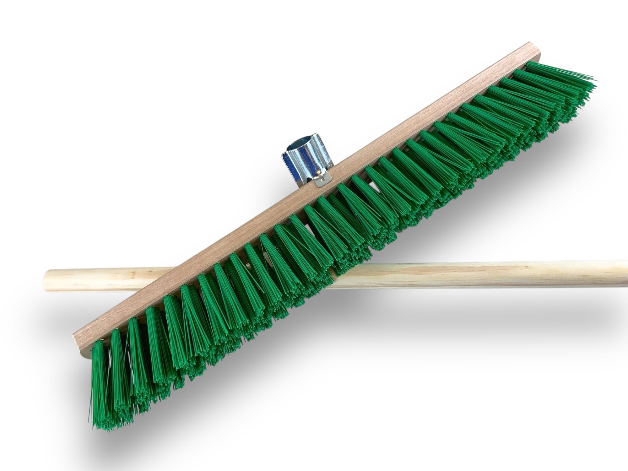 Balai de Jardinage 60 cm Manche Bois 1,40 m Fibre PVC Verte Résistante Sortie 70 mm Kibros VC218M