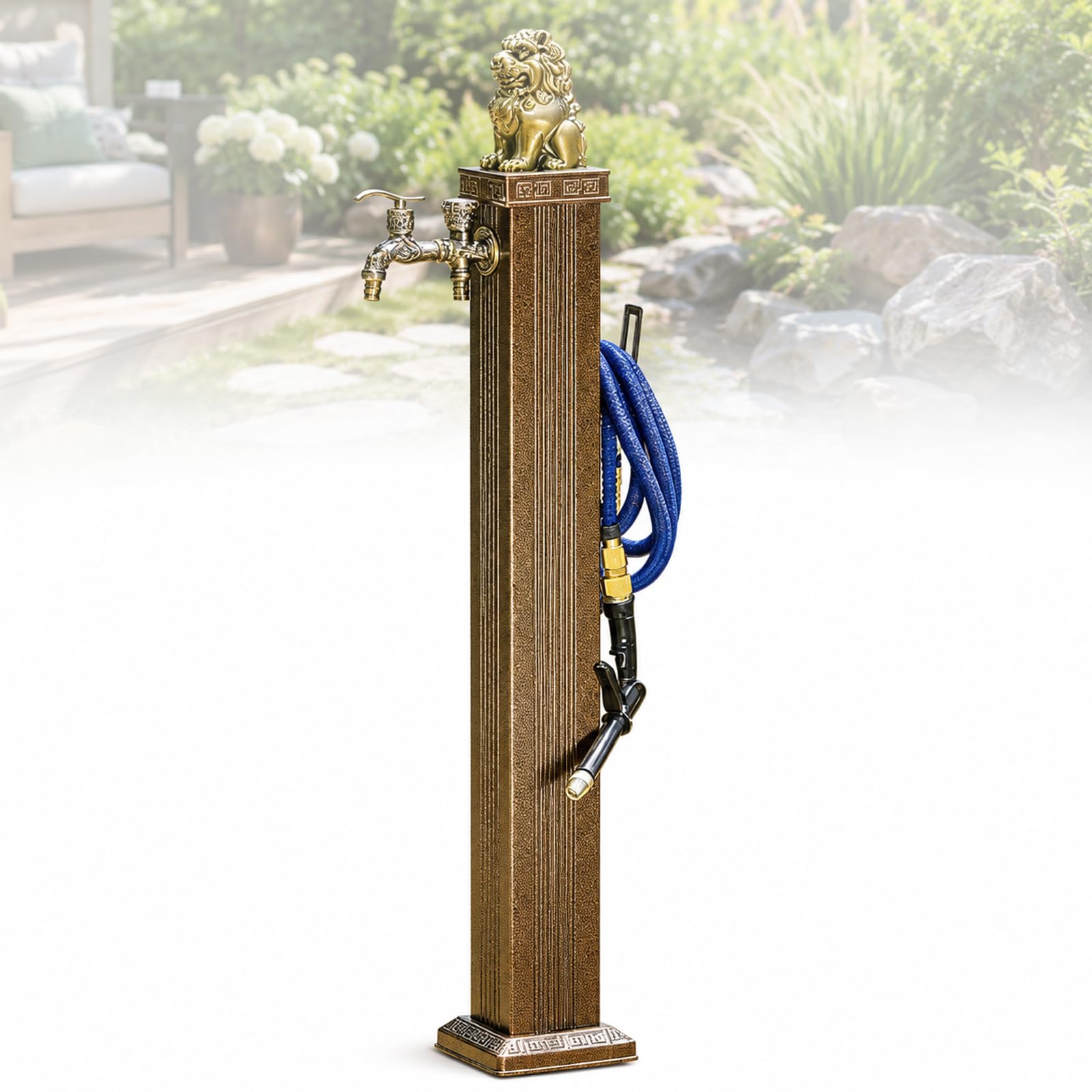 YIYIRAN Freestanding Outdoor Faucet Column, Decorative Garden Water Post with Sprayer, Frost Resistant Aluminum Alloy Garden Tap Stand, for Yard, Patio, Courtyard and Lawn