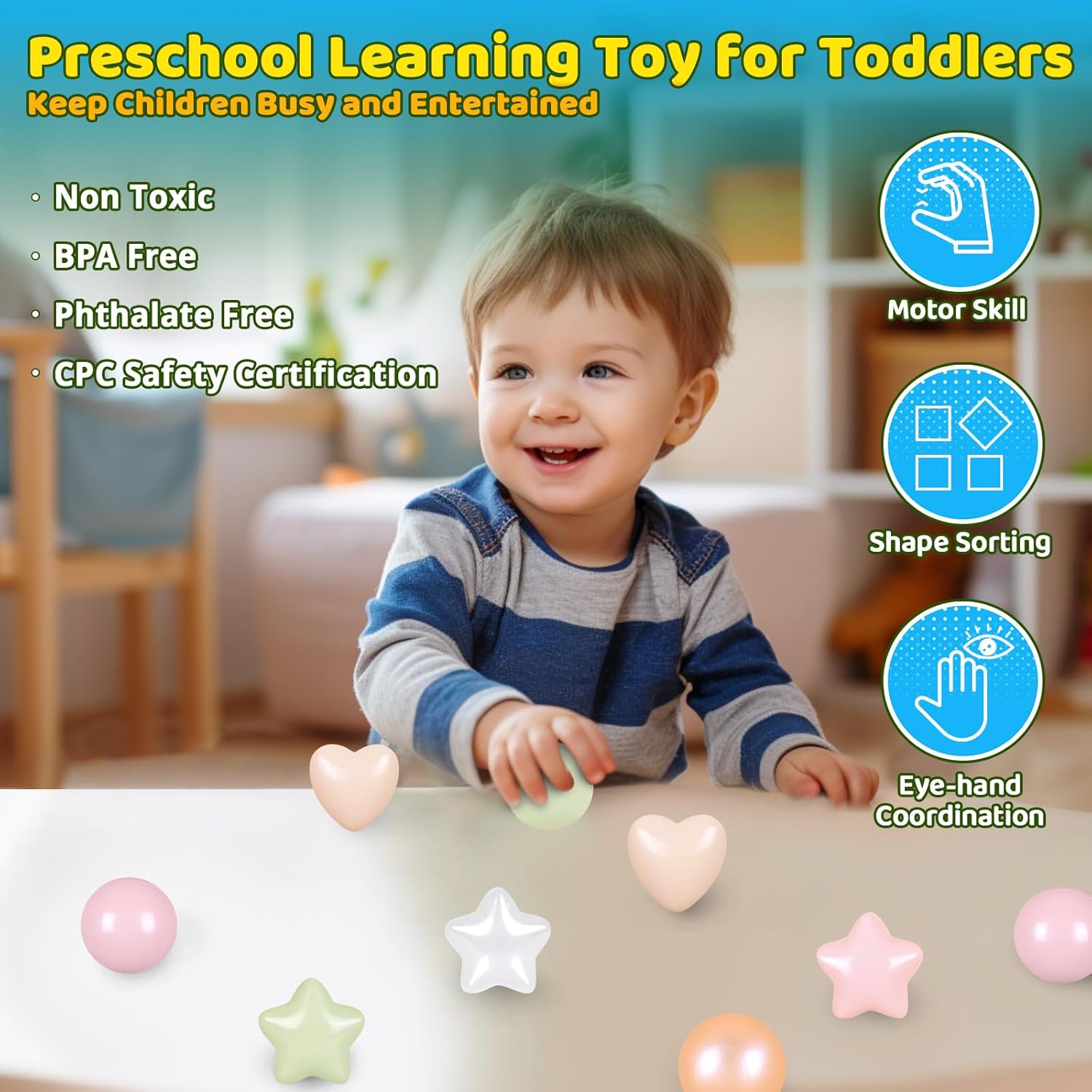 STARBOLO Star Ball Pit Balls for Toddlers - 50 100 200 500 Pack BPA Free Crush Proof Plastic Balls for Ball Pit, Gift for Kids Toddlers Birthday Christmas Decor Giant Friendship Banner Props