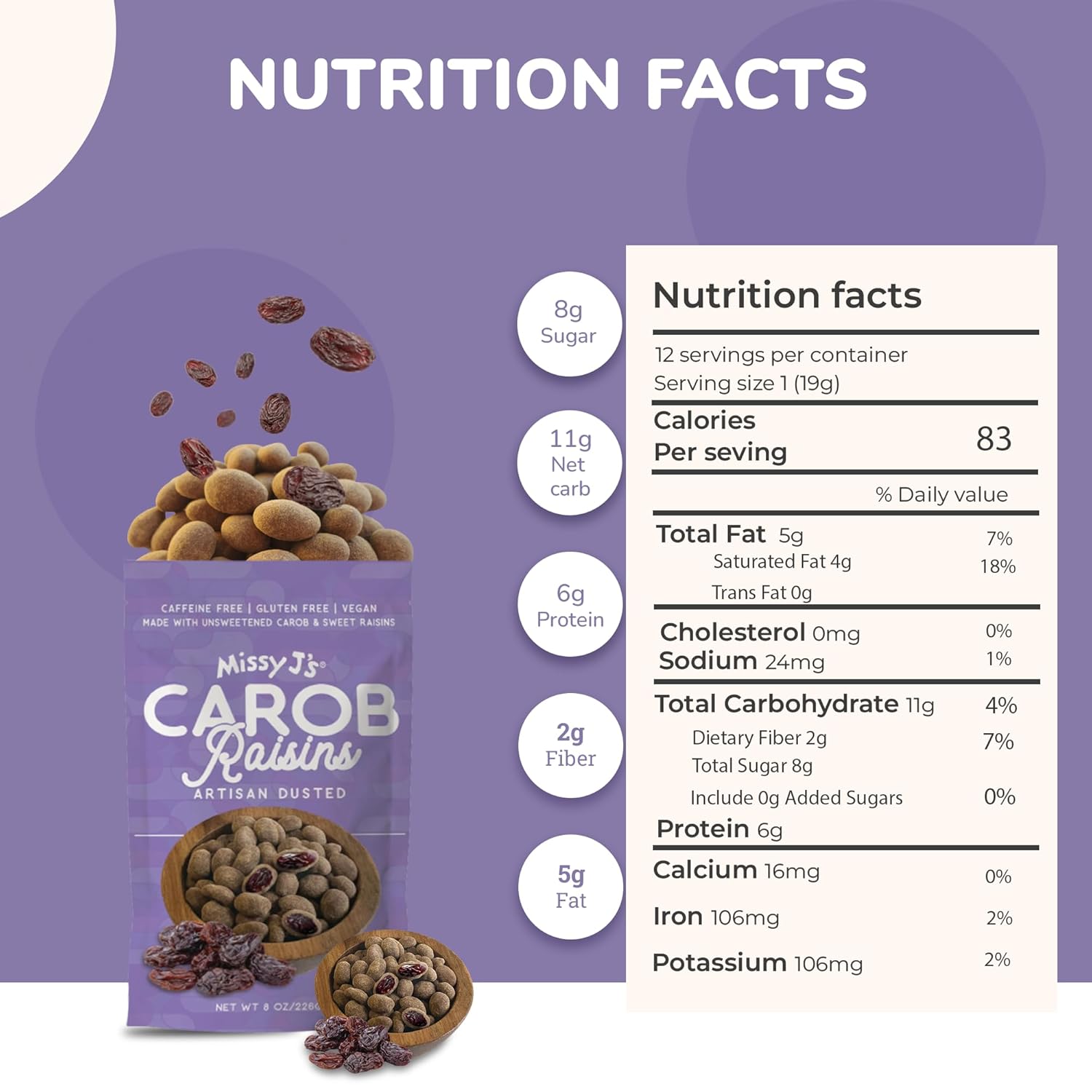 Missy J's Organic Carob Covered Raisins 8 Oz 3 Pack, Vegan Gluten Free, Substitute for Chocolate, Perfect for Snacks and Treats