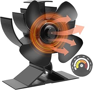 WYRJXYB Wood Stove Fan Small, Upgrade 4 Blade Heat Powered Stove Fans Log Burner Fan with Thermometer for Wood Burning Stove-Silent Eco Mini Fire Fan for Wood Burner/Log Burner/Fireplace Accessories