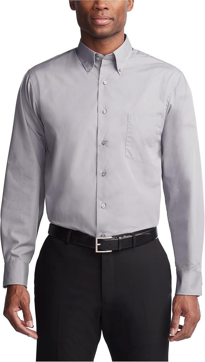 Van Heusen Men's Dress Shirts Regular Fit Silky Poplin Solid