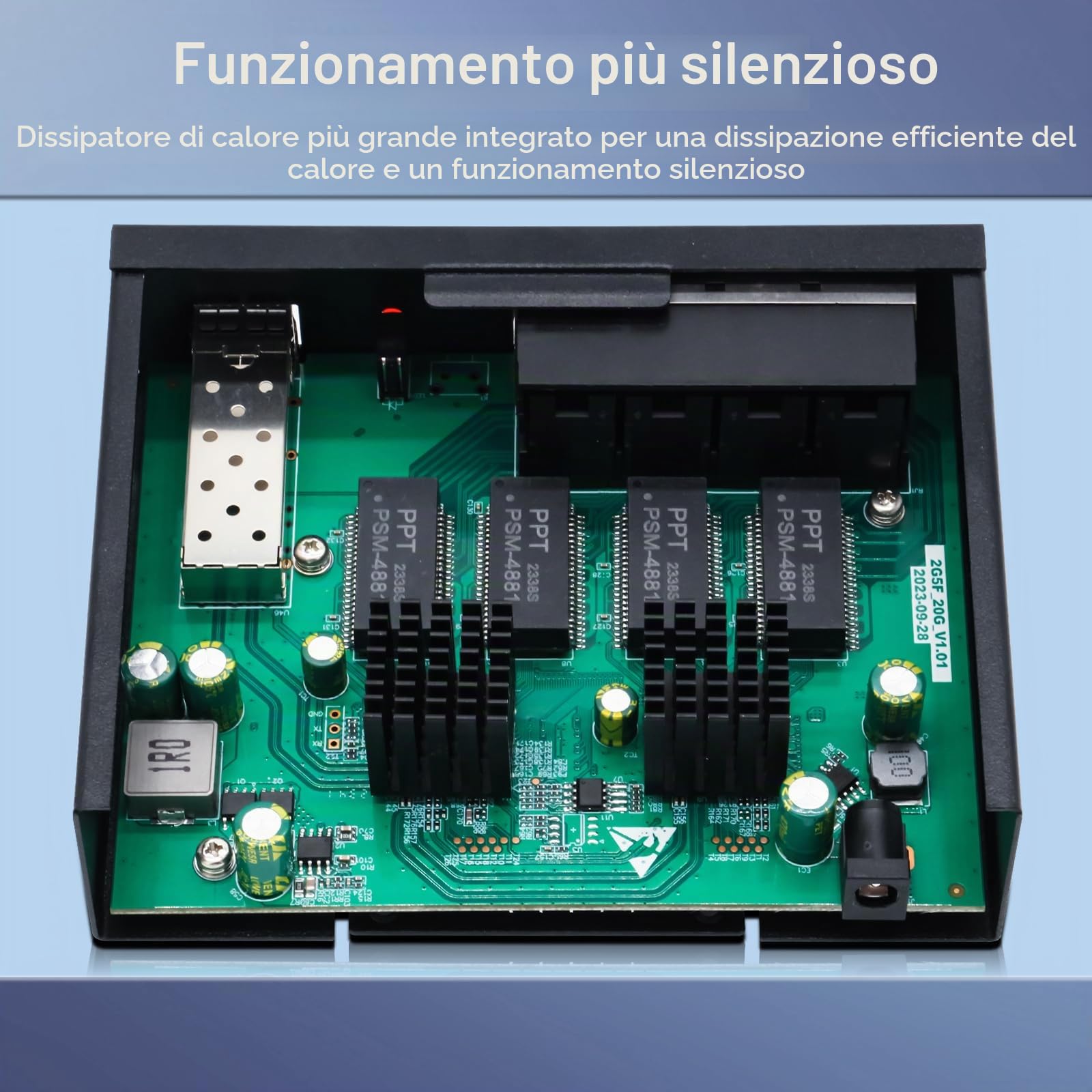 SODOLA Switch a 8 porte da 2,5 Gbit non gestito, 8 porte 2,5GBASE-T, 1 x 10G SFP+ | Capacità di commutazione 100 Gbps, senza ventola, alloggiamento in metallo, switch di rete Plug & Play da 2,5 GB