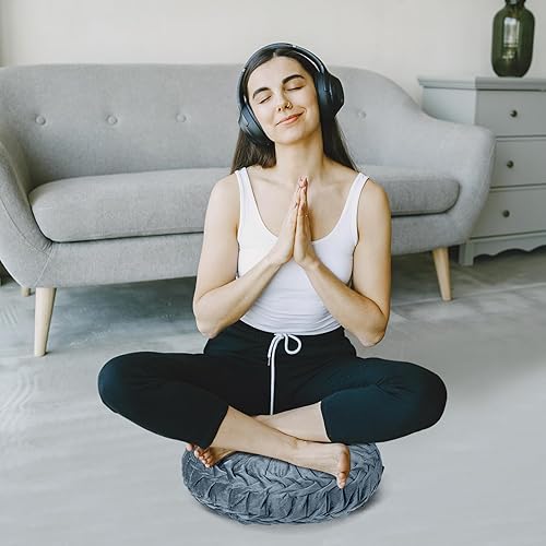 Miniatura 7 de Yerliker 6 cojines de suelo redondos de terciopelo de 15 pulgadas, cojines flexibles de colores, almohadas alternativas para sofá, silla, sala de