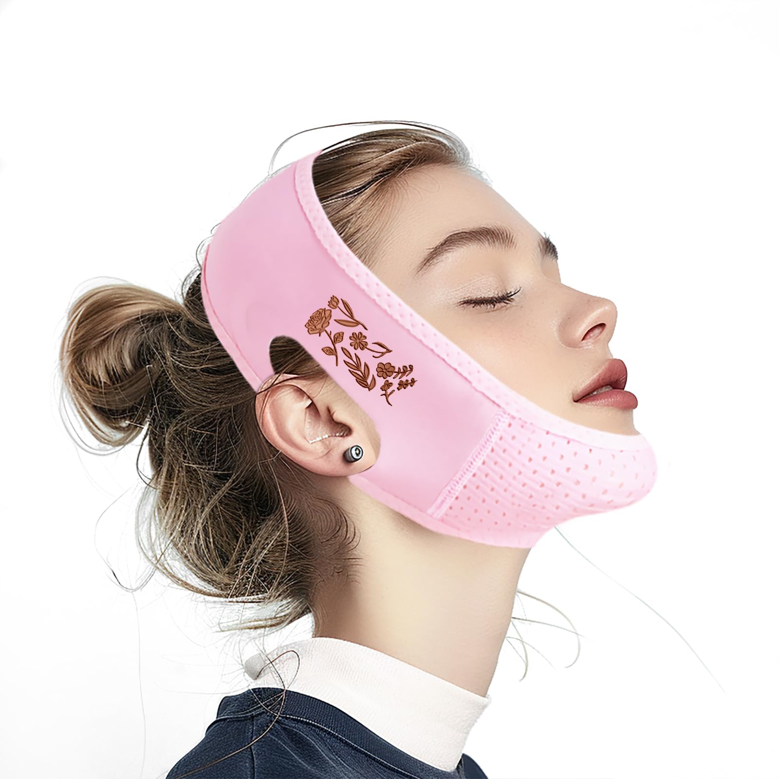 Chin Strap for Sleeping Floral Engraved Cute Flower Pattern V Line Lifting Mask Reusable Face Strap Jaw Exerciser