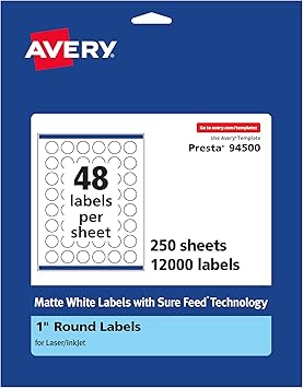 Amazon.com: Avery Matte White Round Labels with Sure Feed, 1 ...