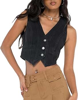 トップス SOSHIOTSUKI 23AW Lupe Denim V Neck Vest Women's V-neck Cropped Denim Vest Warehouse One