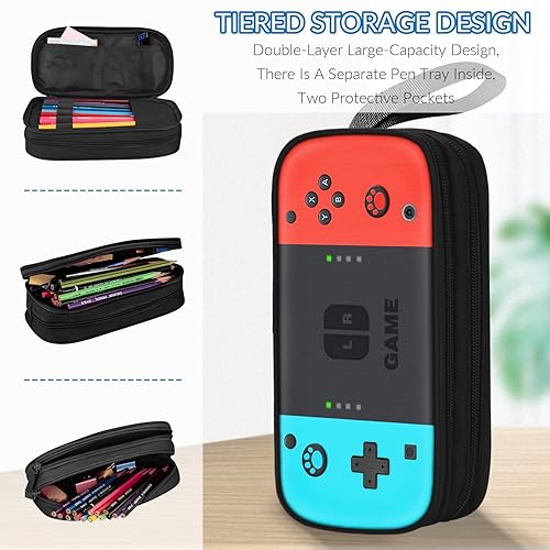 Miniatura 3 de Estuche grande para lápices para niños, estuche para lápices con compartimentos con cremallera, caja de bolígrafos de gran capacidad, organizador