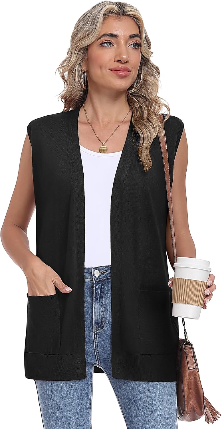 LILBETTER Womens Casual Lightweight Long Sleeve Open Front Cardigan Sweaters with Pockets