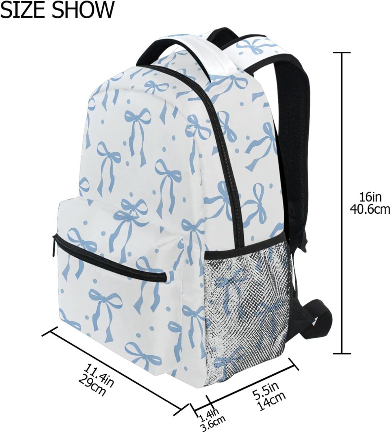 Ribbon Bow Polka Dot Blue Backpack for School Boys Girls Adults Kids Bookbag Laptop Bag 15L
