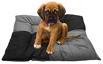 Hiputee Premium Velvet Cushion Dog Cat Pet- Soft Comfortable, Cozy, Reversible Washable Bed for All Breeds (S, Grey Black)