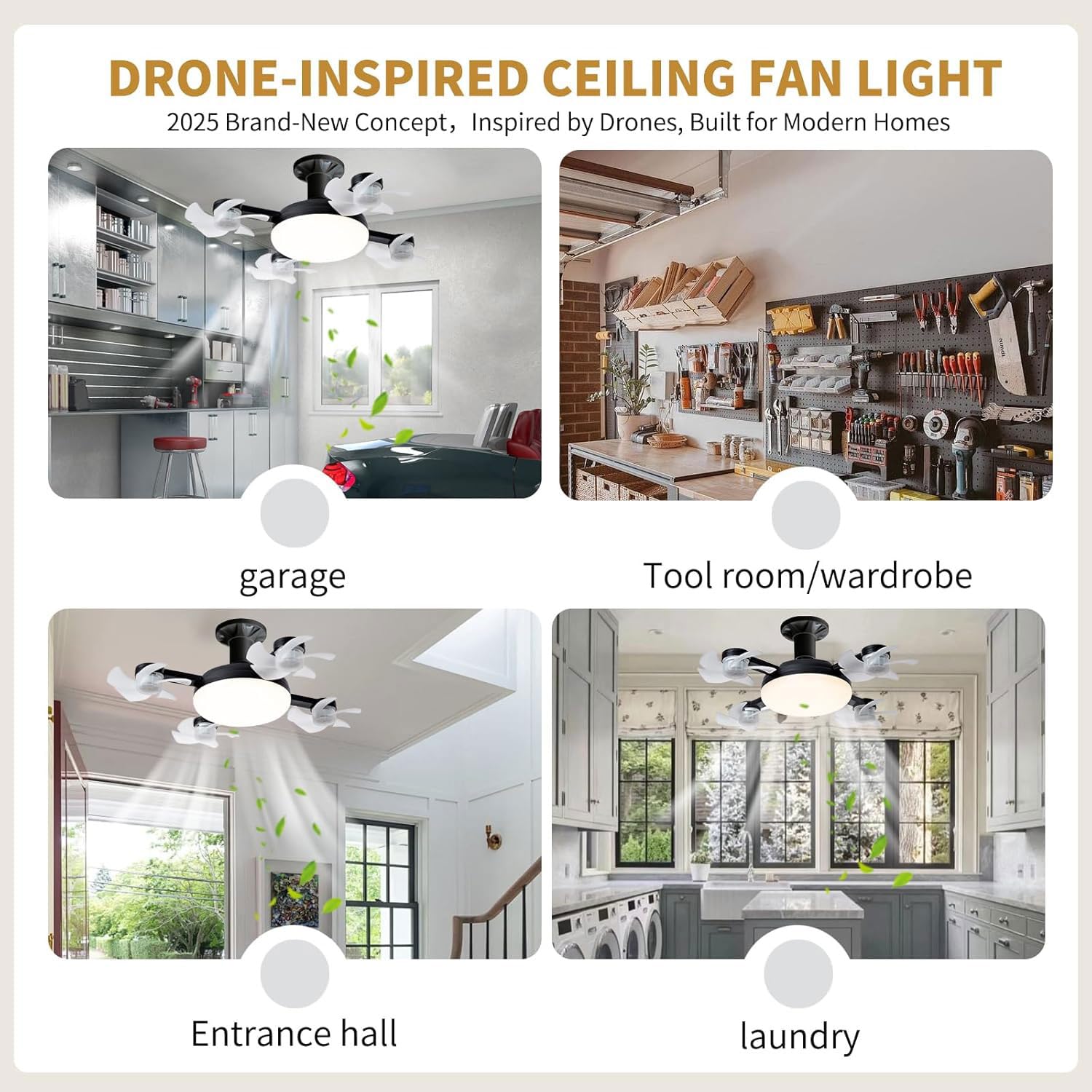 Deckenventilator mit Beleuchtung,Deckenventilator Klein Leise mit E27,LED Deckenventilatoren Dimmbar,Deckenleuchte mit Ventilator,3 Geschwindigkeiten,Leiser Deckenventilator für Schlafzimmer(4 Köpfe)