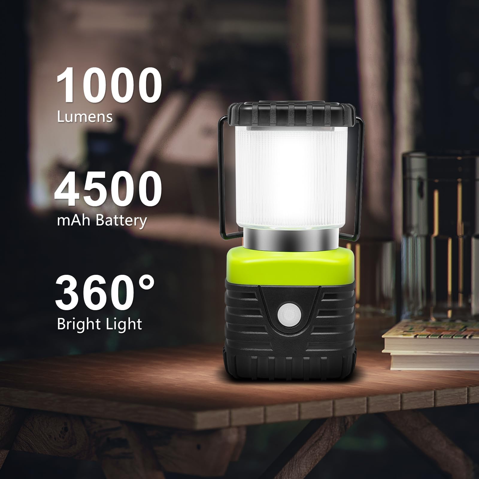 Jarxin Lanterna da campeggio a LED ricaricabile da 1000 lm, 4500 mAh, torcia elettrica impermeabile IP44 per uragani di emergenza, escursionismo