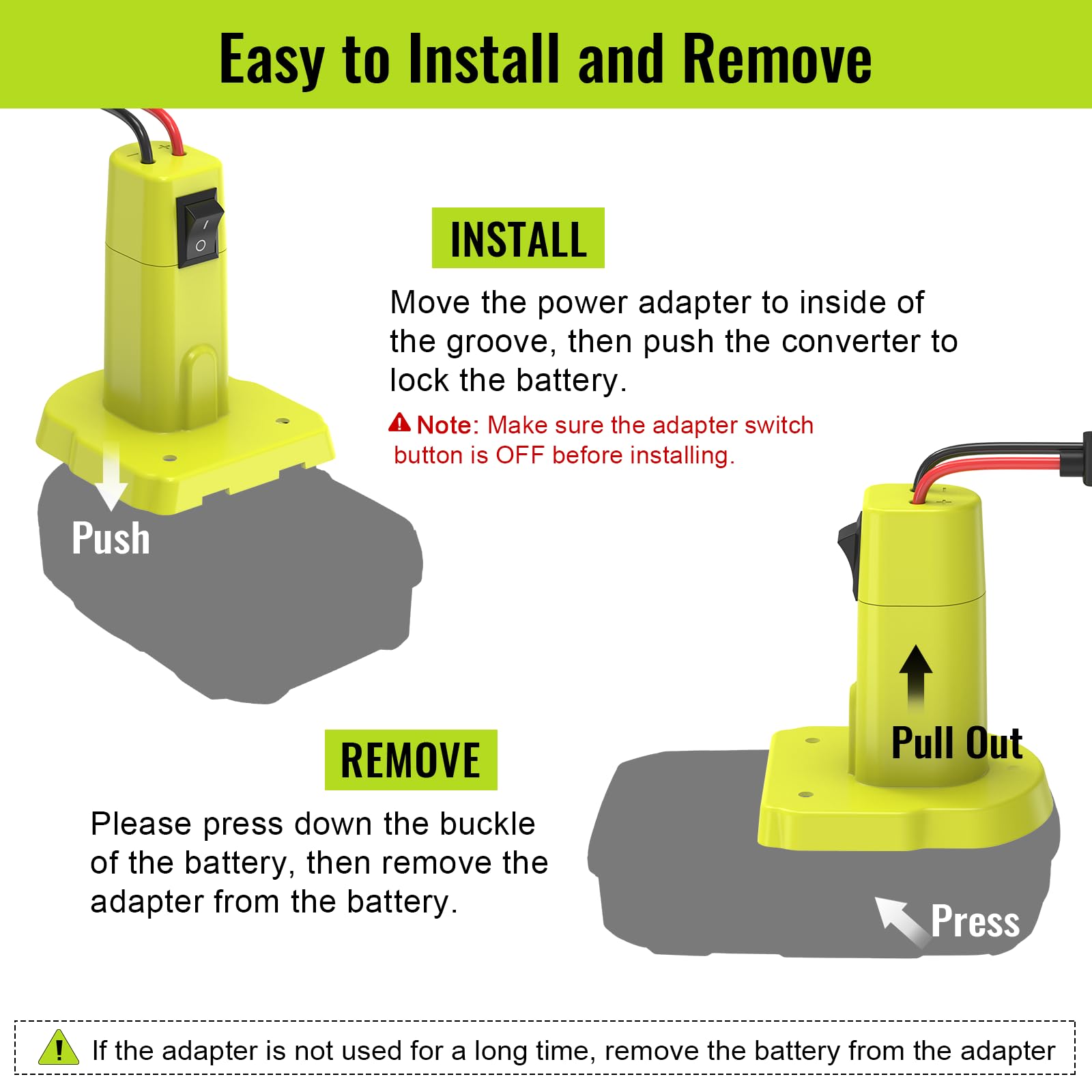 Paquete de 2 adaptadores de rueda de alimentación para batería Ryobi de 18 V, kit de convertidor de batería mejorado con interruptor, fusible y terminales de cable, cable de 12 AWG, conector de