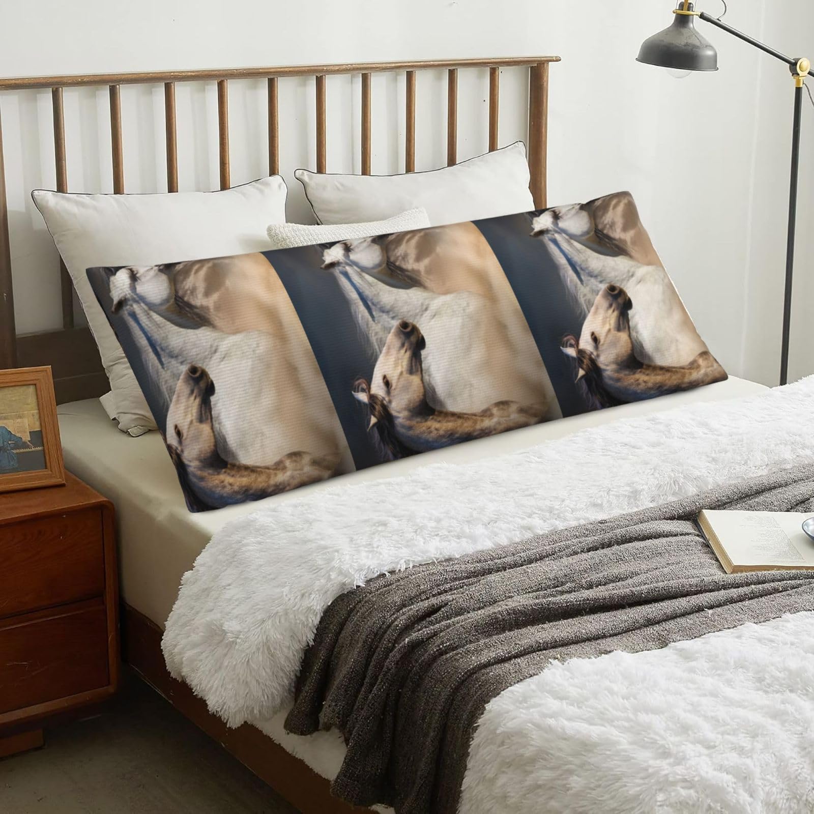 Wild Horse Picture, Body Pillow Cover with Zipper,Long Body Pillowcase 20 x 60 in