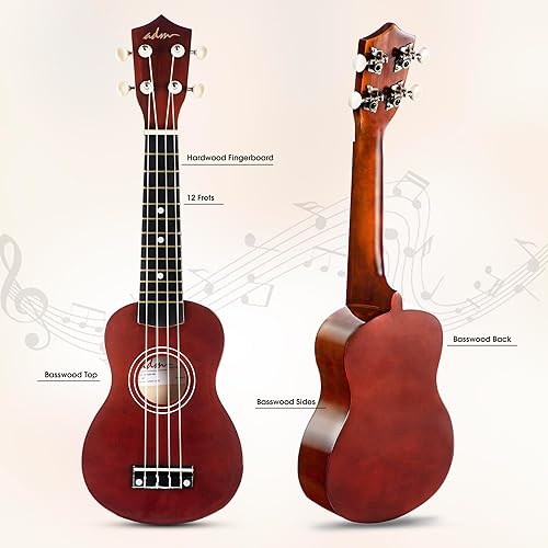 Miniatura 130 de ADM Ukelele para principiantes, kit de ukelele de madera hawaiana para niños y adultos, paquete de ukalelee profesional con lecciones gratis