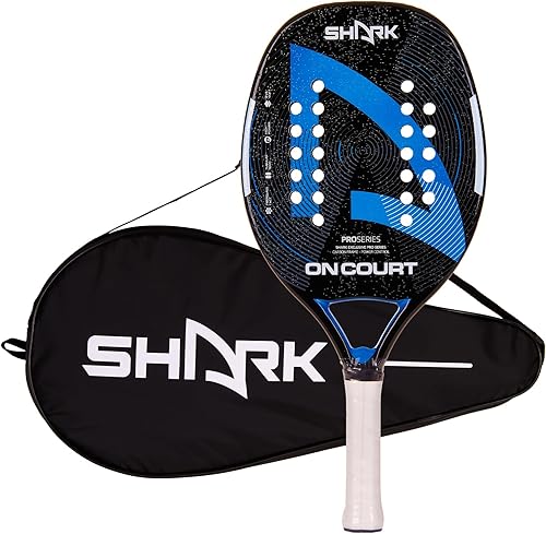 Shark On Court - Raqueta profesional de tenis de playa Marco de carbono, cara de fibra de vidrio, grosor de 0.866 in Nivel intermedio Giro,