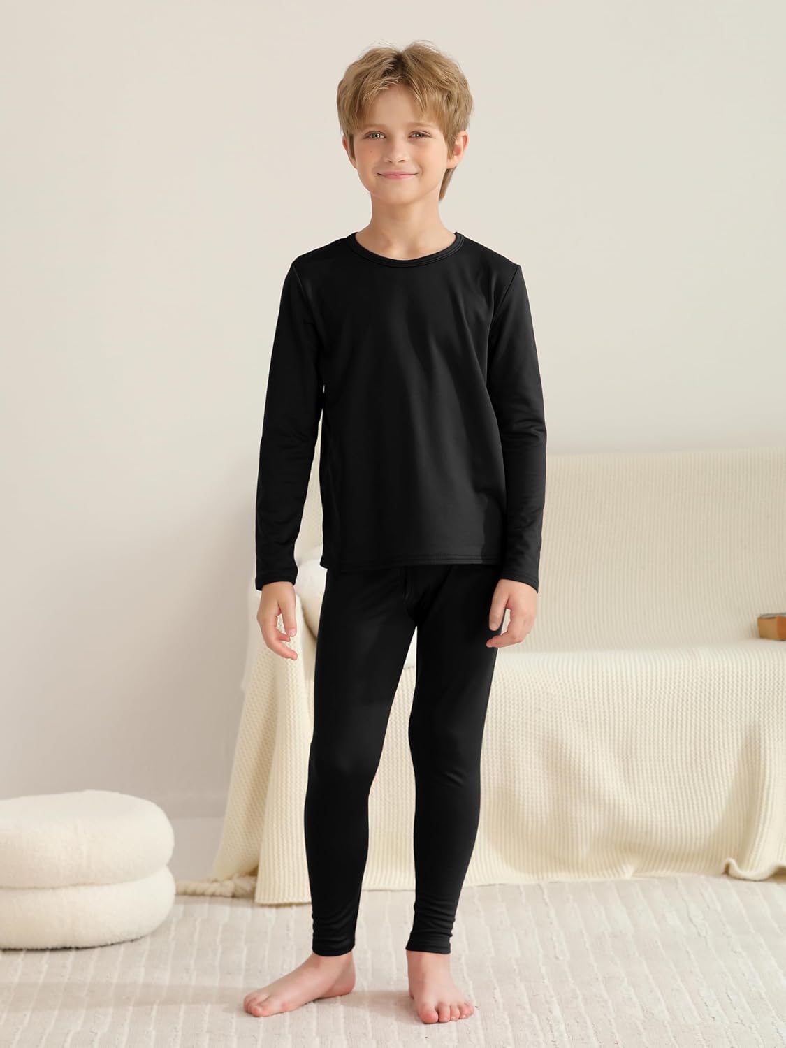 3 Set Boys Thermal Underwear Set, Kids Thermal Long Johns Fleece Base Layer
