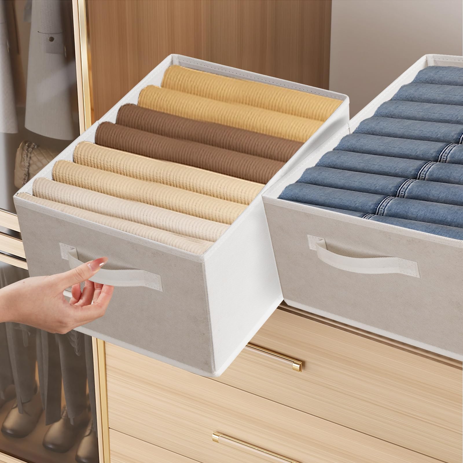 JAKAGO Foldable Wardrobe Storage Boxes 4 Pack, Superior Fabric Wardrobe Storage Organiser 39 x 29 x 20 cm - Image 3