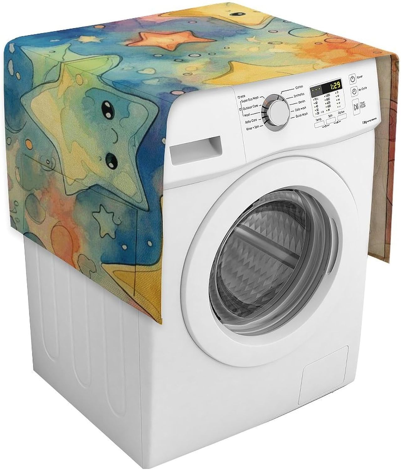 Natural Creature Style Dust Cover 54.3"x20.5" Universal Washer And Dryer Covers with Storage Pockets, Non-Slip Linen Refrigerator Top Dustproof Cover for Table & Furniture