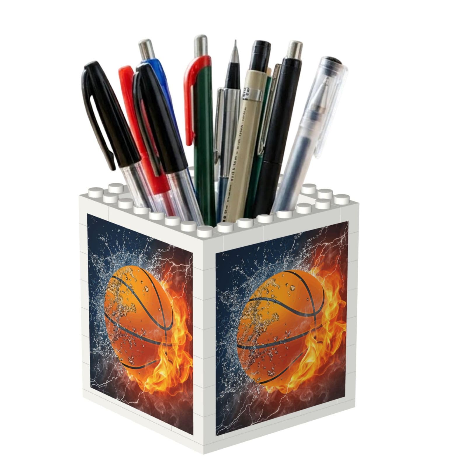 Poadnly Fire And Ice Basketball, Pen Pot Pencil Holder for Office Home School, Compact Desk Organiser for Office Stationery