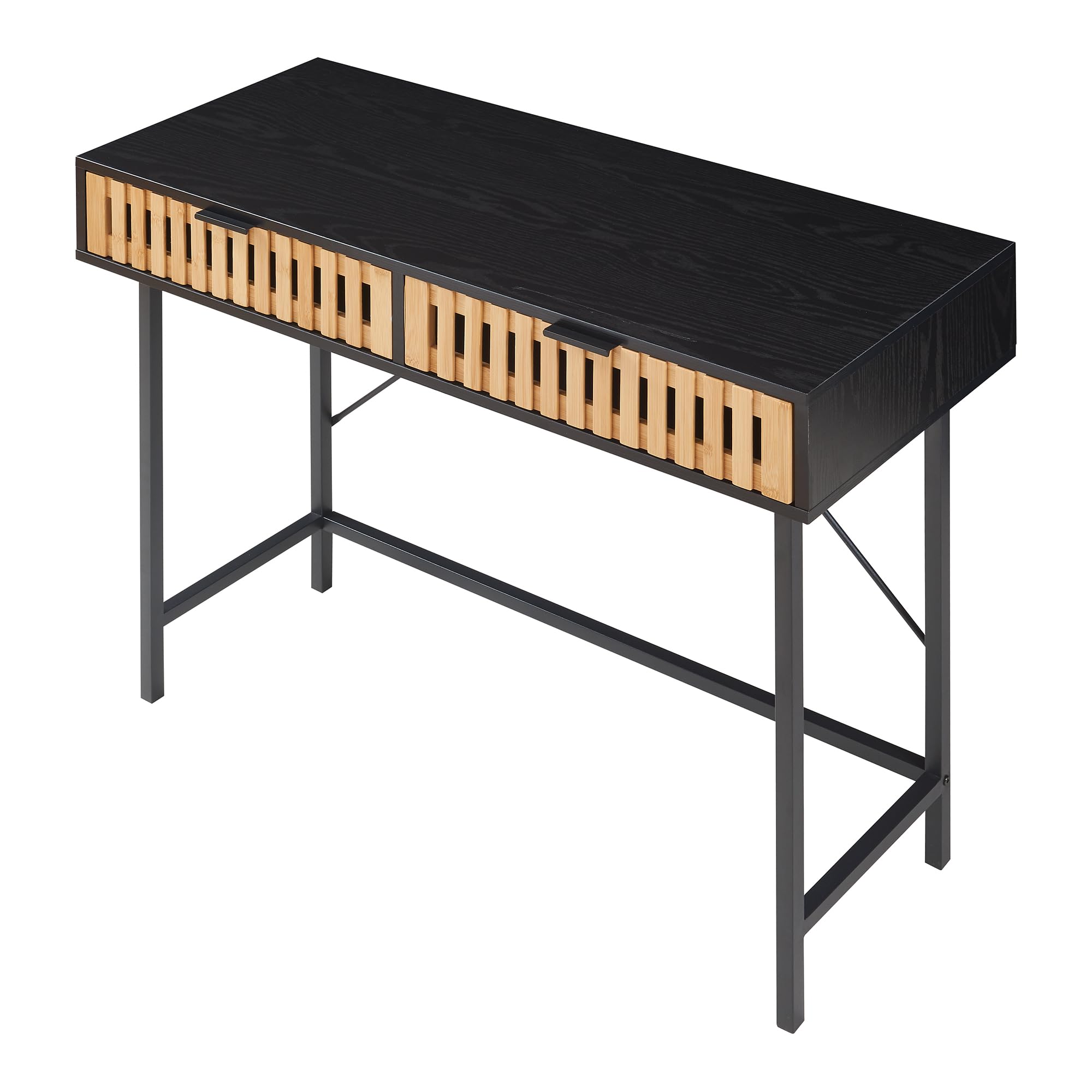 [en.casa] Consola Luniehti con 2 Cajones Uso Versátil Mueble Recibidor Mesa de Entrada Diseño Atractivo Estructura Robusta Estable Bambú MDF Metal 100 x 40 x 75 cm - Negro Natural