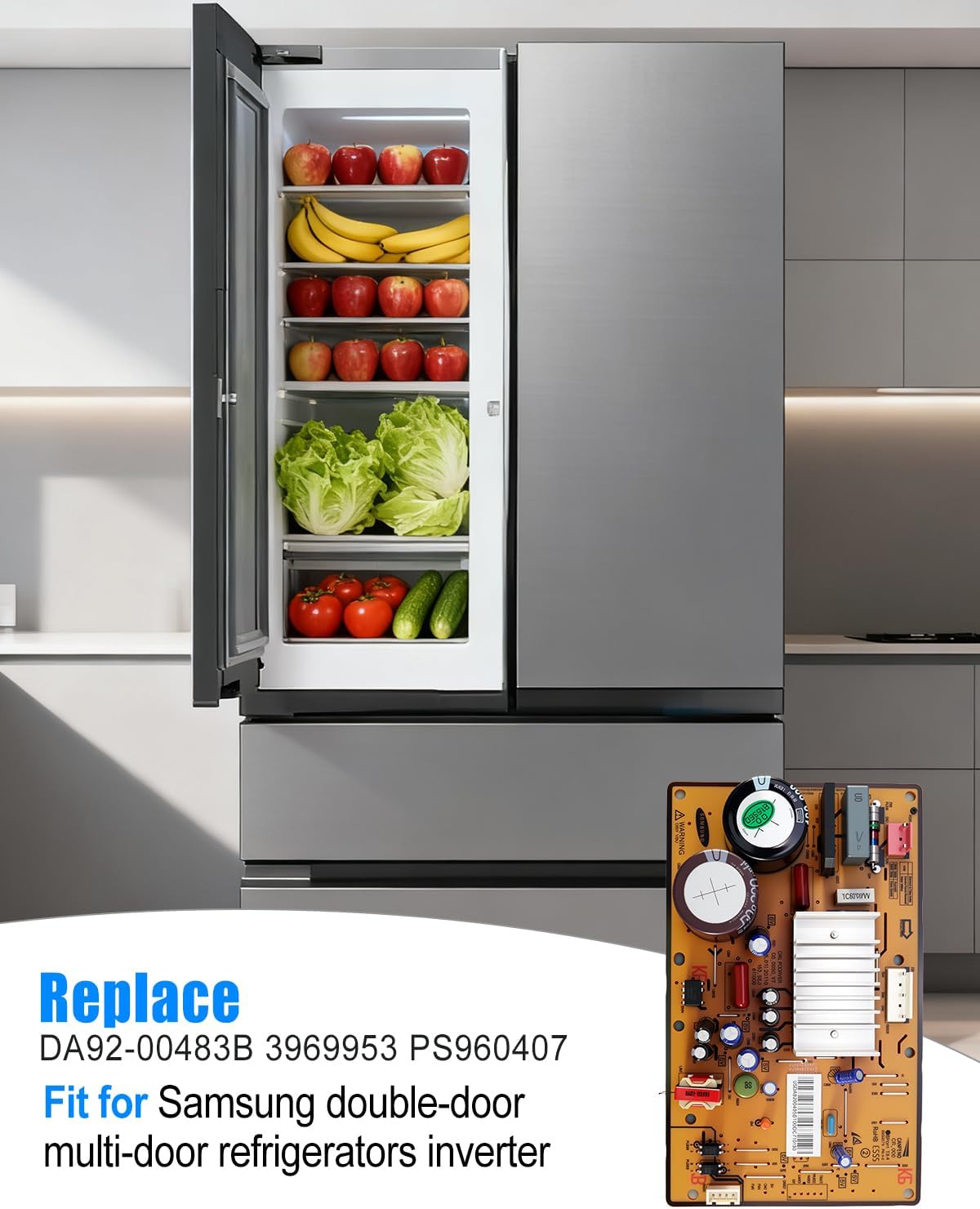 DA92-00483B Refrigerator Electronic Control Board Fit for Samsung Double-Door Multi-Door Refrigerators Inverter Replace 3969953 PS960407