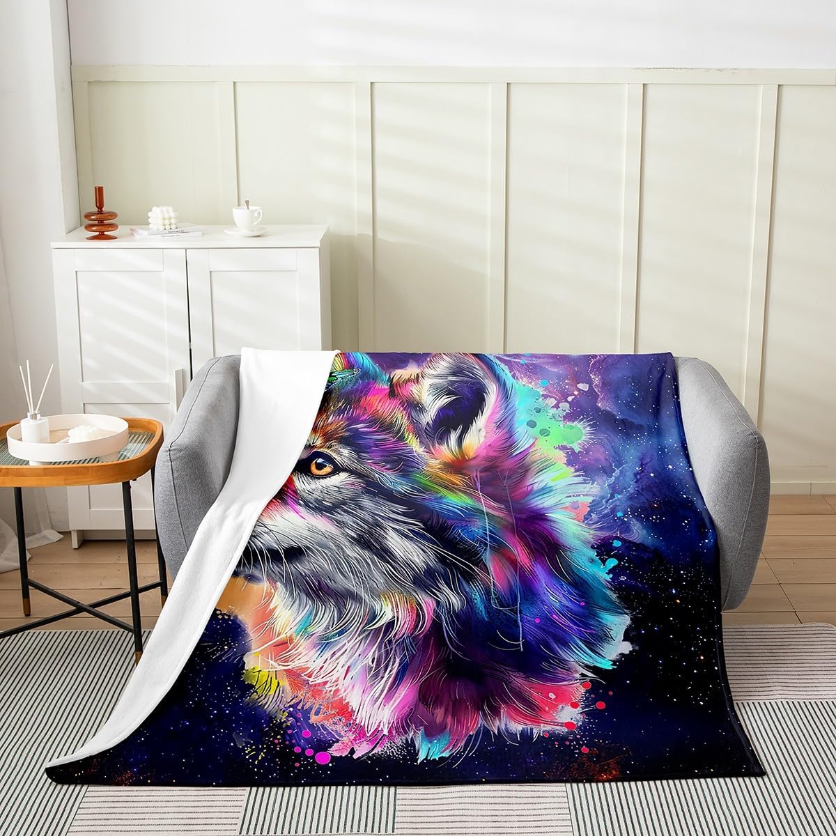 Erosebridal Cute Penguin Blanket for Kids Boys Girls,Purple Galaxy Throw Blanket,Rainbow Antarctic Animal Fuzzy Blanket 40X50,Western Abstract Graffiti Fleece Blanket for Sofa Bed Couch