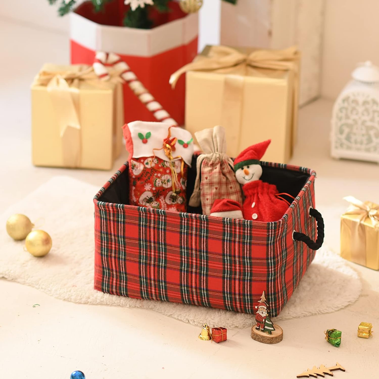 Striped Christmas Decor,Christmas Baskets for Gifts Empty Collapsible Toy Bins with Handles Large Festive Gift Storage Container for Christmas for Living/Baby/Nursery Room image 2
