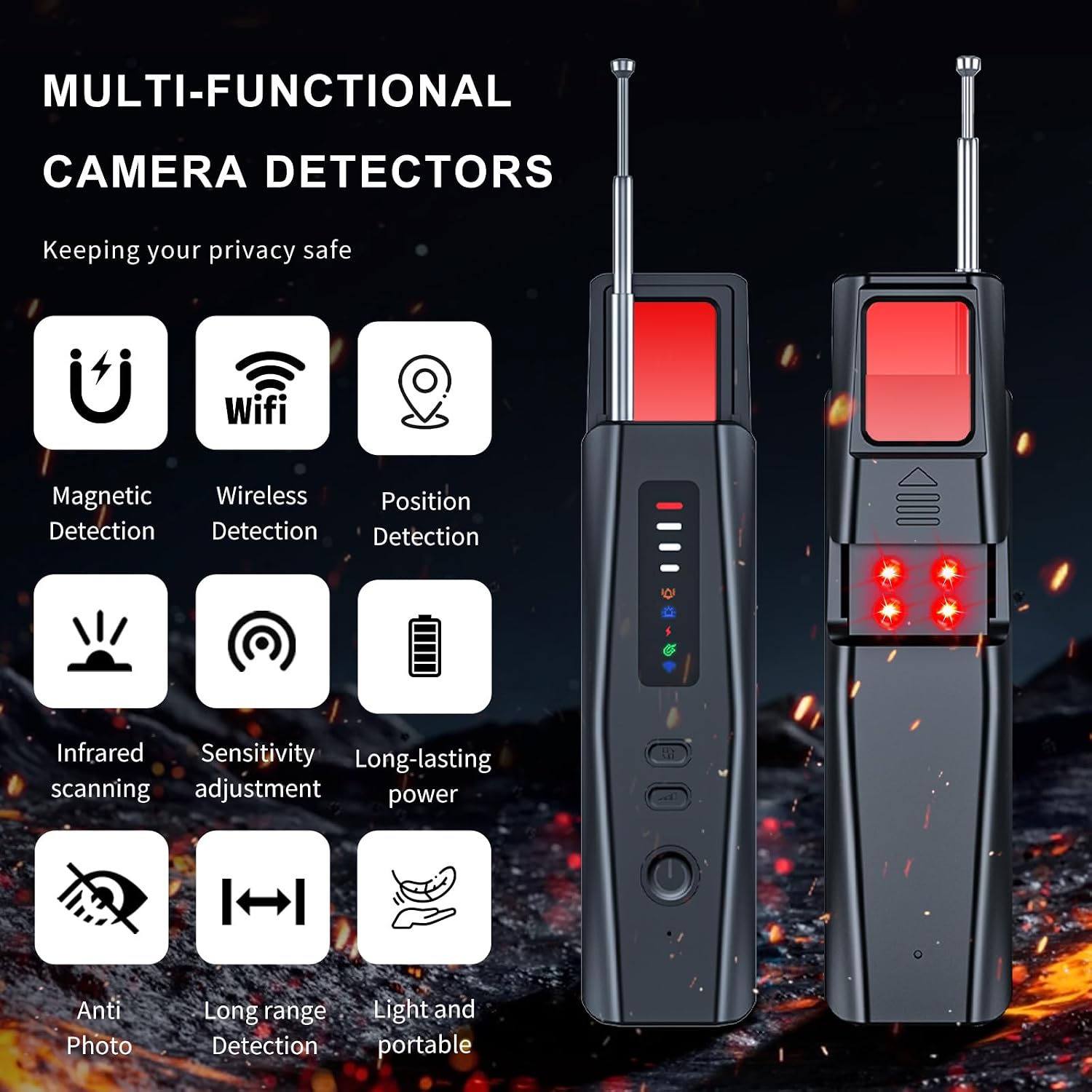 Hidden Camera Detector - 2025 Portable Camera Detector, Hidden Device GPS Detector, Bug Detector, Magnetic Field Camera Detector Privacy Protection Tool for Home, Office, Hotel and Travel Security-T09