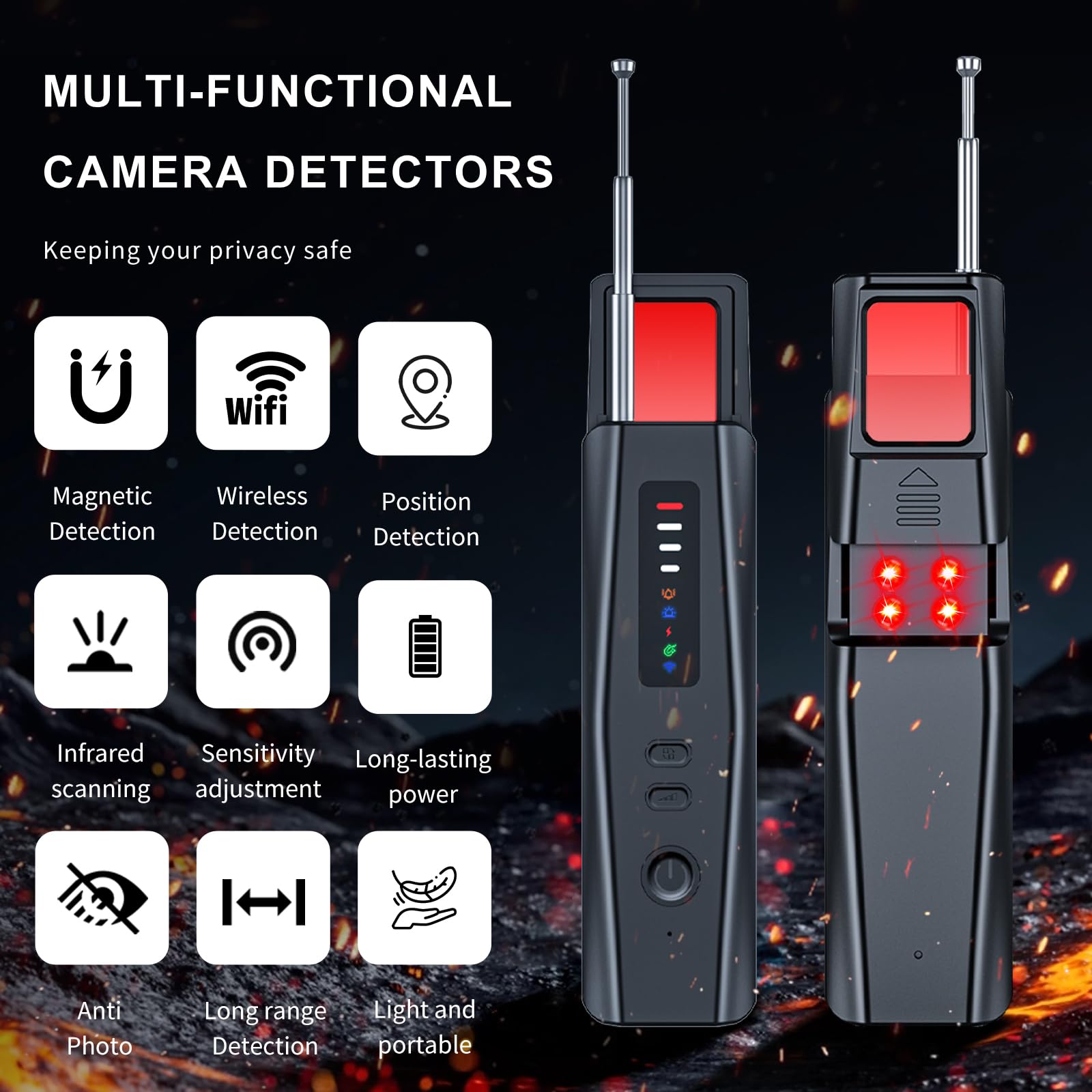 Detector de cámara oculta, detector de cámara portátil 2025, detector GPS de dispositivo oculto, detector de insectos, detector de cámara de campo magnético, herramienta de protección de privacidad