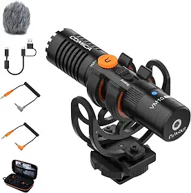 Comica VM10 PRO Microfone de Vídeo Universal -Ganho Ajustável, Saída Digital USB C, Monitoramento Microfone Shotgun para Câmera, Smartphone, Tablet, PC, Ideal para Vlog, Transmissão Ao Vivo, Gravação