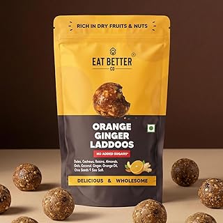 EAT BETTER CO Orange & Ginger Sugar-Free Laddoos | Energy-Bar Replacement | 95% Dry-Fruits | High Protein & Instant Energy Price In India