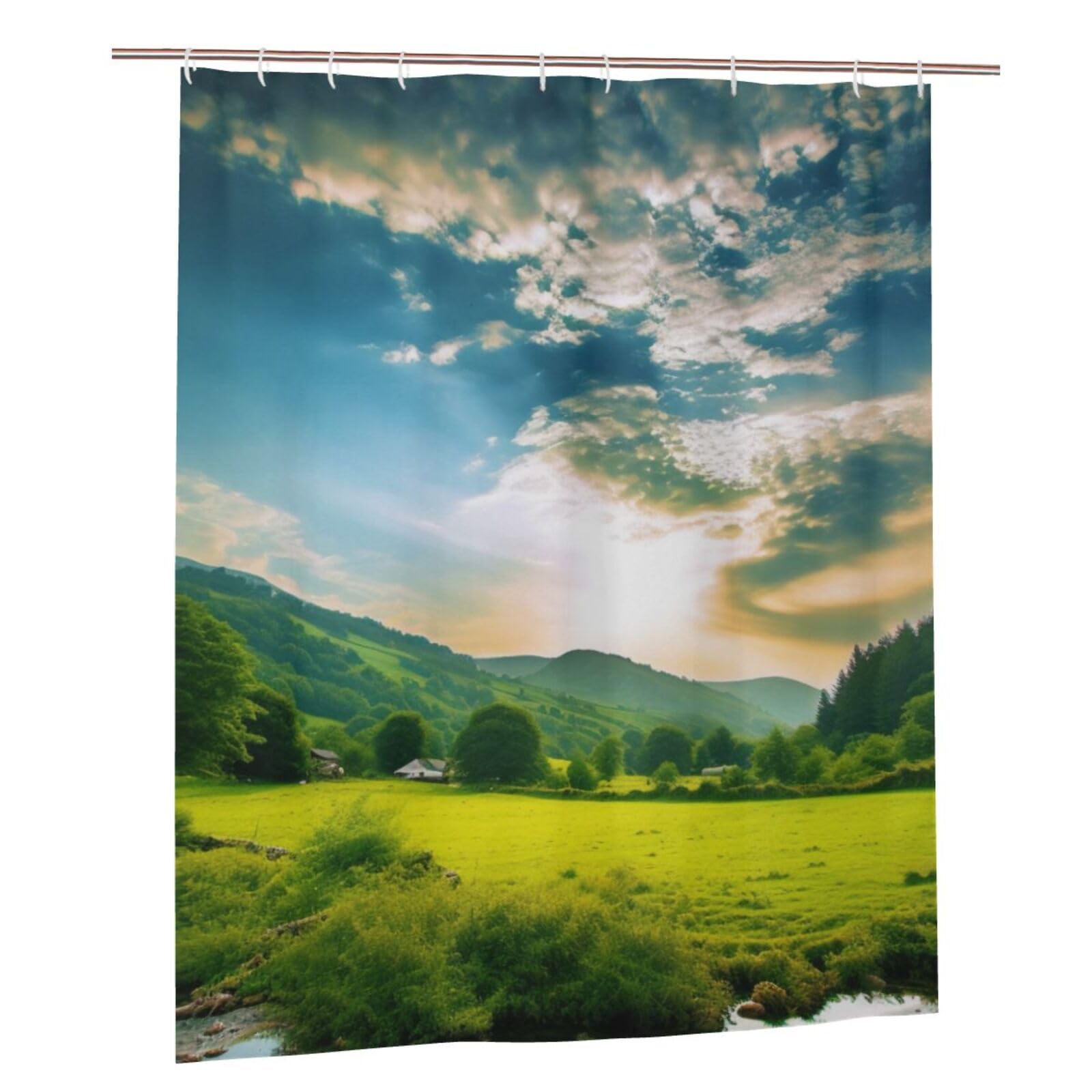 BWWHCCTI Natural Scenery Printed Shower Curtain With 12 Plastic Hooks Opaque Quick Drying Waterproof Shower Curtains Sets For Bathroom 152x183 Cm