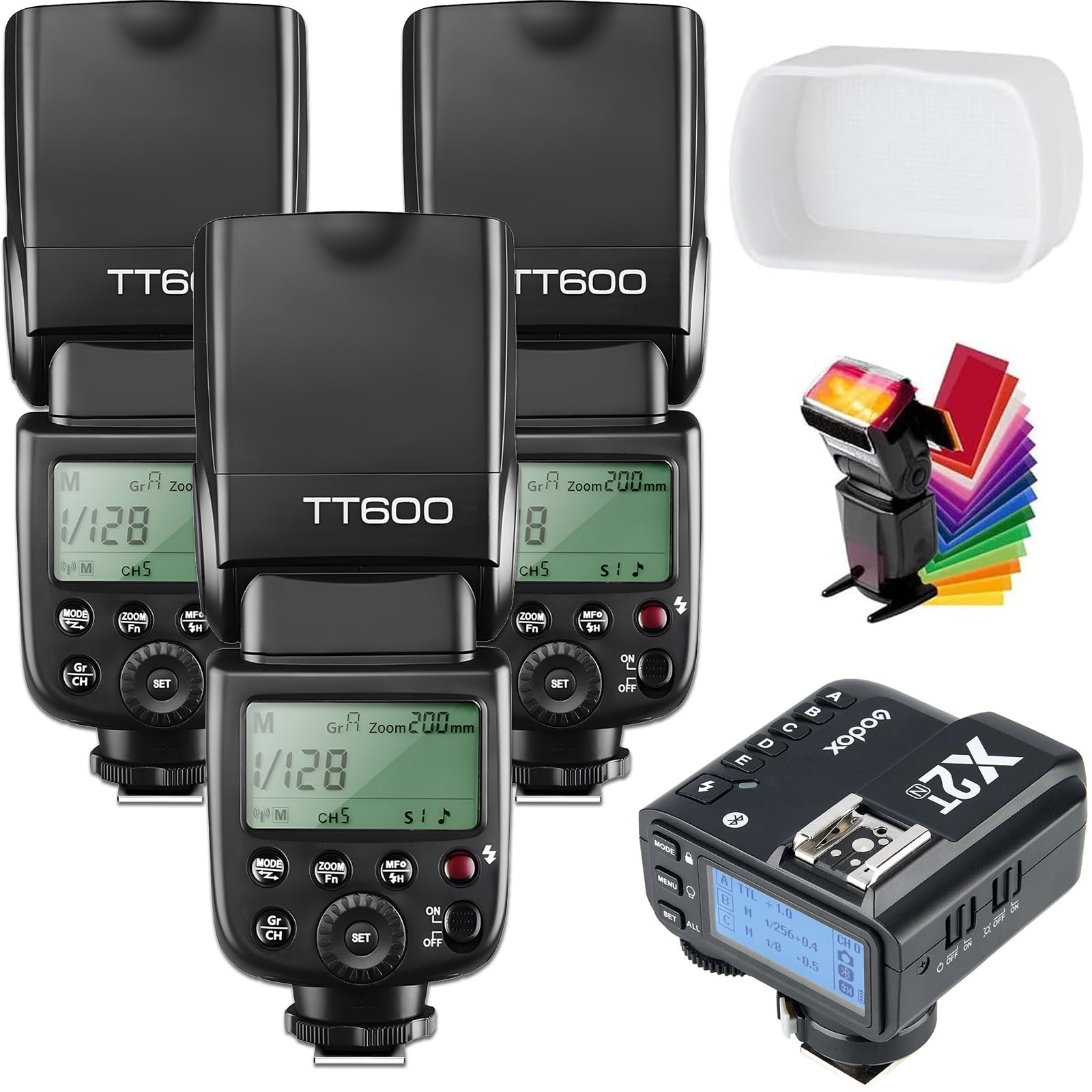 Godox 3X TT600 High Speed Sync 2.4G GN60 Camera Flash Speedlite Speedlight with Godox X2T-N Wireless Remote Trigger Transmitter Compatible for Nikon Cameras & 3X Diffuers & 3X Filters & USB LED