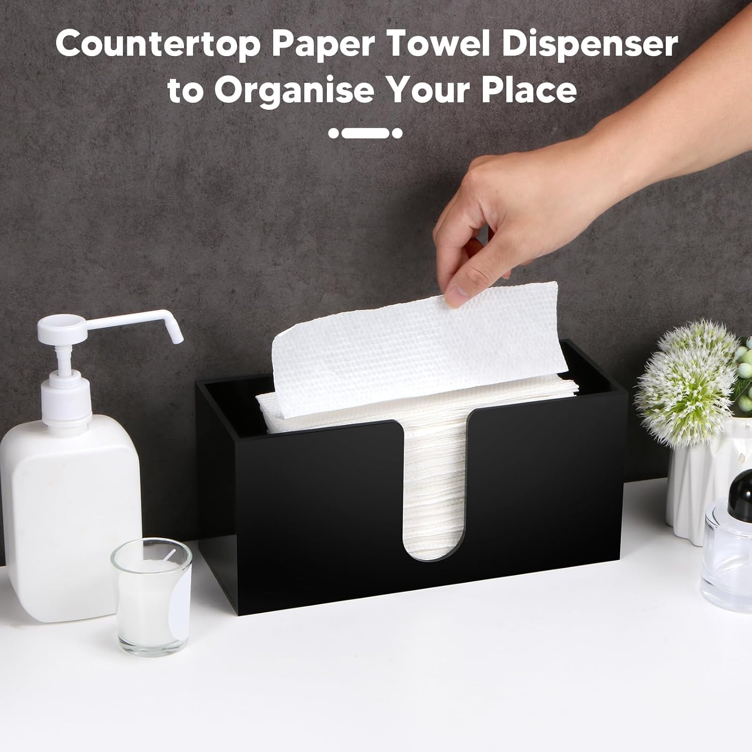 1PCS Black Acrylic Countertop Paper Towel Dispenser, Paper Towel Holder Napkin Holder, Suitable for Z-fold C-fold or MultiFold Trifold Paper Towels for Bathroom Toilet Kitchen